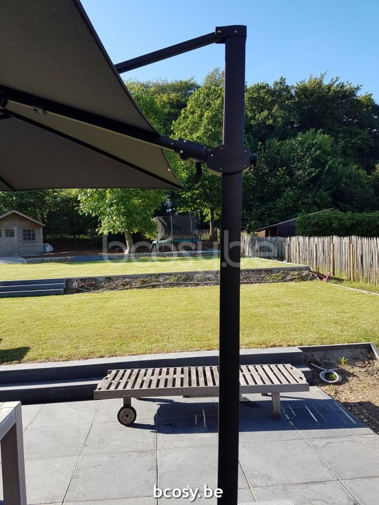 Jardinico ANTEGO 200x300 Rectangular Sidepost Cantilever Free Pole Mast Floating Parasol 2x3 Pole Mast Post Black Powder Coated Aluminium| Canopy-fabrics Black Classic-Acryl solids.