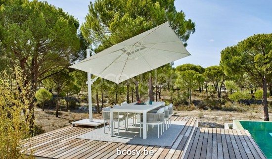 Jardinico ANTEGO 300x300 Square Cantilever Parasol Pole White Canopy Natural Classic-Acryl solids.