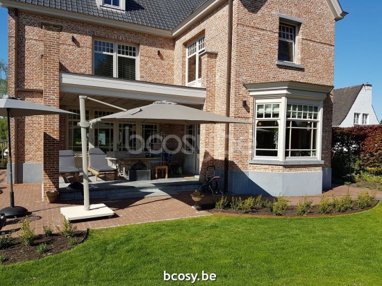 Jardinico ANTEGO 300x300 Quadratischer Freiarmschirm Leinen Mast Stoff Gris Nature Classic-Acryl solids.