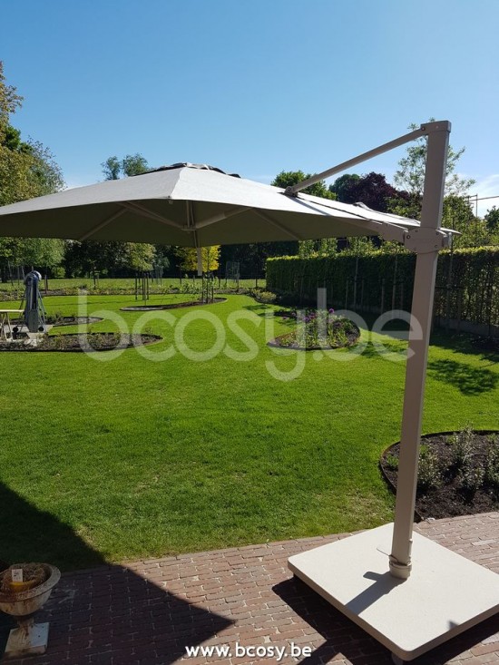 Jardinico ANTEGO 300x300 Parasol Ombrelle À Mât Libre Parasol Décentré Suspendu Deporté Pendant Flottant Carré 3x3 Mât Aluminium Thermolaqué En Lin| Toile-tissu Gris Nature Classic-Acryl solids.
