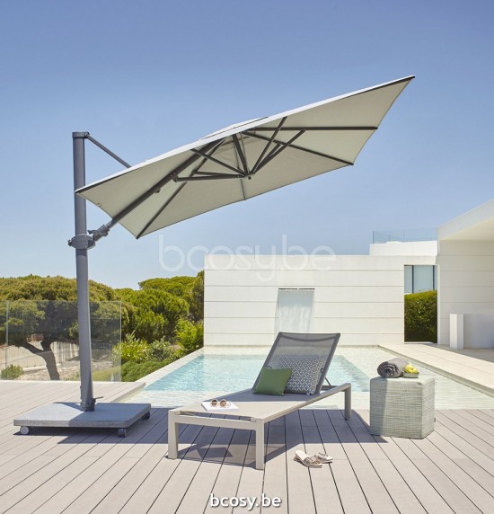 Jardinico ANTEGO 300x300 Parasol Ombrelle À Mât Libre Parasol Décentré Suspendu Deporté Pendant Flottant Carré 3x3 Mât Aluminium Thermolaqué En Anthracite| Toile-tissu Natural Classic-Acryl solids.