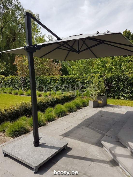 Jardinico ANTEGO 300x300 Square Sidepost Cantilever Free Pole Mast Floating Parasol 3x3 Pole Mast Post Anthracite Powder Coated Aluminium| Canopy-fabrics Taupe Classic-Acryl solids.