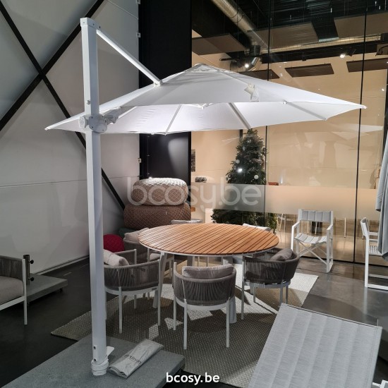 Jardinico ANTEGO 350XR Runder Freiarmschirm Weisser Mast Stoff Natural Classic-Acryl solids.