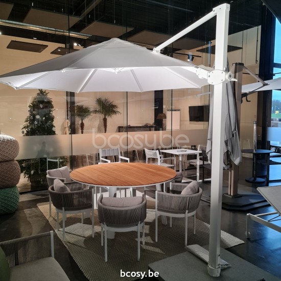 Jardinico ANTEGO 350XR Round Sidepost Cantilever Free Pole Mast Floating Parasol Ø3,5 Pole Mast Post White Powder Coated Aluminium| Canopy-fabrics Natural Classic-Acryl solids.