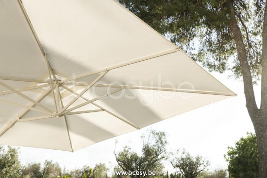 Jardinico AZORE 300x300 Parasol Ombrelle À Mât Libre Parasol Décentré Suspendu Deporté Pendant Flottant Carré 3x3 Mât Aluminium Thermolaqué En Blanc Mat| Toile-tissu Cloud solution dyed acrylic.