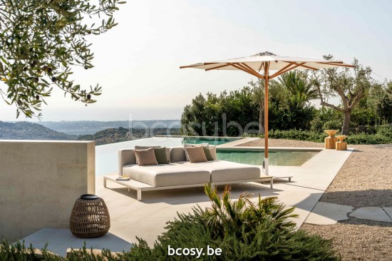 Jardinico CUBA 350XR Runder Ampelschirm Eukalyptus Mast Stoff Natural Classic-Acryl solids.