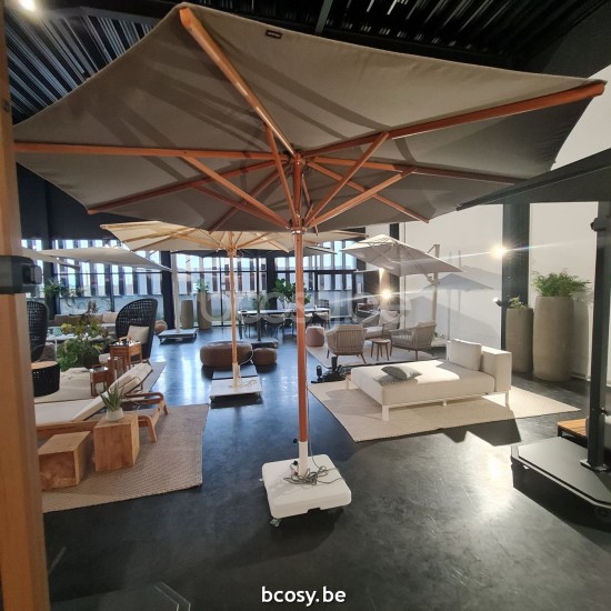 Jardinico CUBA 350XR Round Central Pole Centerpost Parasol Umbrella Ø3,5 Pole Mast Post Eucalyptus Wood| Canopy-fabrics Taupe Classic-Acryl solids.