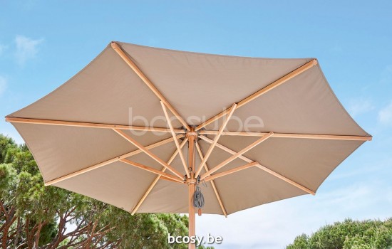 Jardinico CUBA 350XR Ronde Middenstam Parasol Ø3,5 Mast Eucalyptus Doek Taupe Classic-Acryl solids.