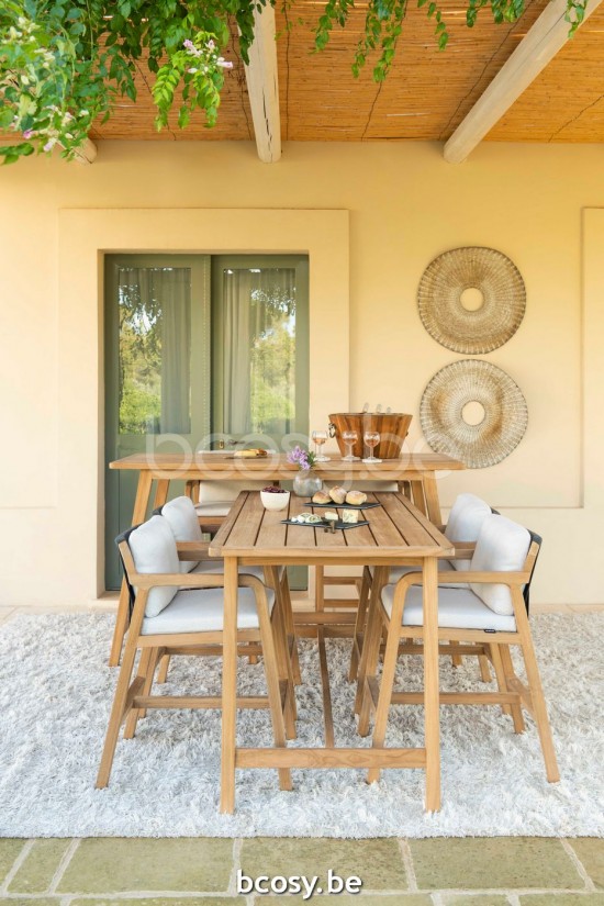 Jardinico FLEXX Table À Manger De Repas Teck Et Sangles Anthracite Marble.