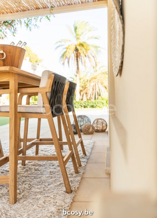  Jardinico FLEXX Halbhoher Barhocker Teakholz Und Riemen Anthrazit Marble.