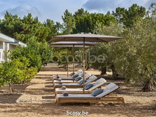 Jardinico JCP102 230x230 Vierkante Middenstam Parasol 2,3x2,3 Mast Teak Aluminium Met Structuur Doek Cotton Sunbrella Plus Marine UFJCP.102 CARACTERE.