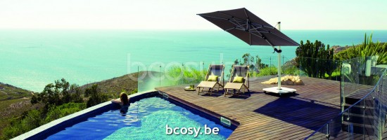 Jardinico JCP301 300x300 Parasol Deporté Mât Blanc Toile Pitch Sunbrella Plus Marine.