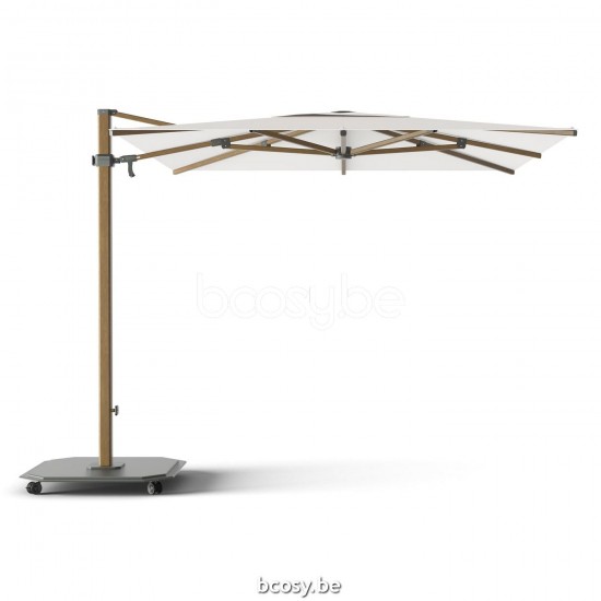 Jardinico JCP302 260x260 Vierkante Vrijhangende Parasol 2,6x2,6 Mast Teak Aluminium Met Structuur Doek Pearl Sunbrella Plus Marine UFJCP.302 CARACTERE.