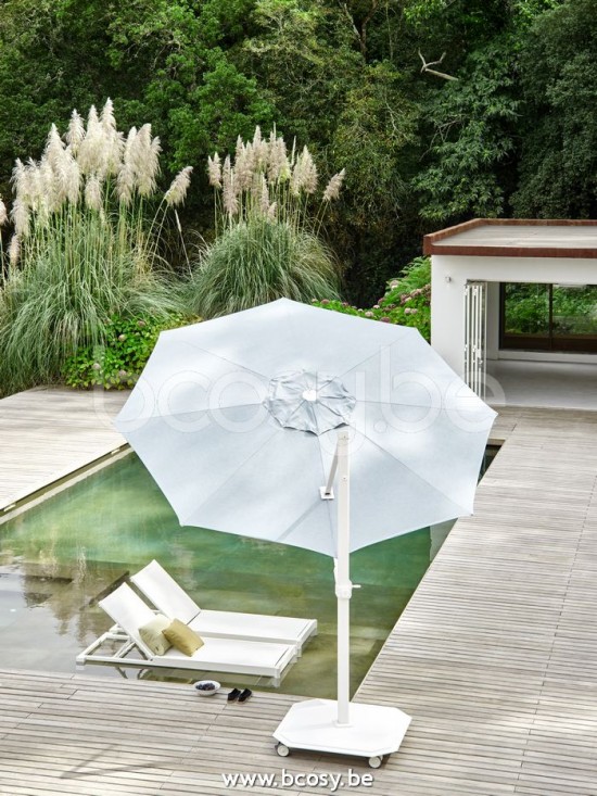 Jardinico CARACTERE JCP303 Ø350 Round Sidepost Cantilever Free Pole Mast Floating Parasol Ø3,5 Pole Mast Post White Powder Coated Aluminium| Canopy-fabrics Pearl Sunbrella Plus Marine.