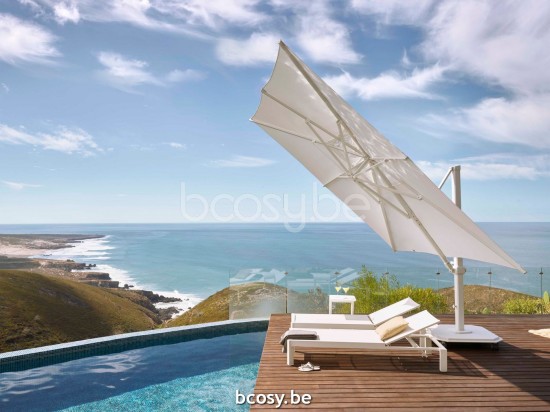 Jardinico JCP401 370x370 Square Cantilever Parasol Pole White Canopy Pearl Sunbrella Plus Marine.