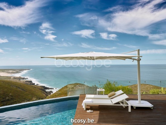 Jardinico CARACTERE JCP401 370x370 Square Sidepost Cantilever Free Pole Mast Floating Parasol 3,7x3,7 Pole Mast Post White Powder Coated Aluminium| Canopy-fabrics Pearl Sunbrella Plus Marine.