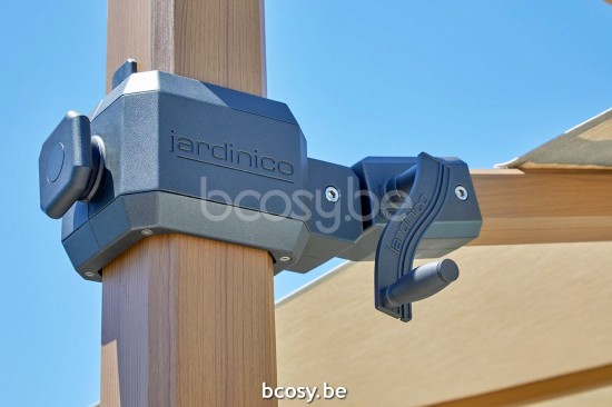 Jardinico JCP401 370x370 Quadratischer Freiarmschirm Strukturiertes Teakholz Aluminium Mast Stoff Pearl Sunbrella Plus Marine.