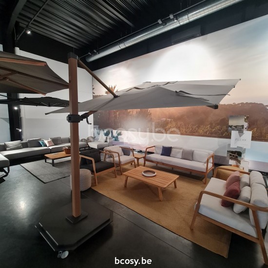 Jardinico CARACTERE JCP402 300x425 Rectangular Sidepost Cantilever Free Pole Mast Floating Parasol 3x4,25 Pole Mast Post Alu Teak Structured Powder Coated Aluminium| Canopy-fabrics Pearl Sunbrella Plu.