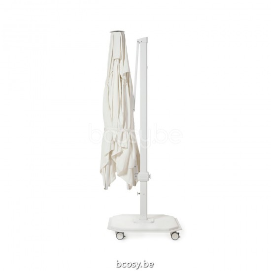Jardinico JCP403 Ø400 Parasol Deporté Mât Blanc Toile Pearl Sunbrella Plus Marine.