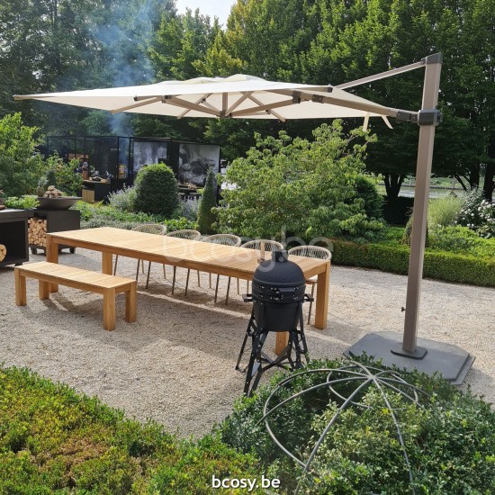 Jardinico JCP404 250B x350 Rechthoekige Vrijhangende Parasol 2,5x3,5 UNIEK MODEL Mast Cappuchino Aluminium Met Structuur Doek Pearl Sunbrella Plus Marine UFJCP.404 CARACTERE.