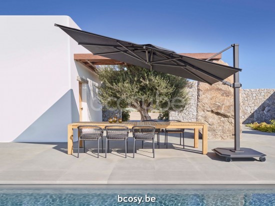 Jardinico JCP404 250B x350 Parasol Deporté Mât Antracite Toile Onyx Sunbrella Plus Marine.