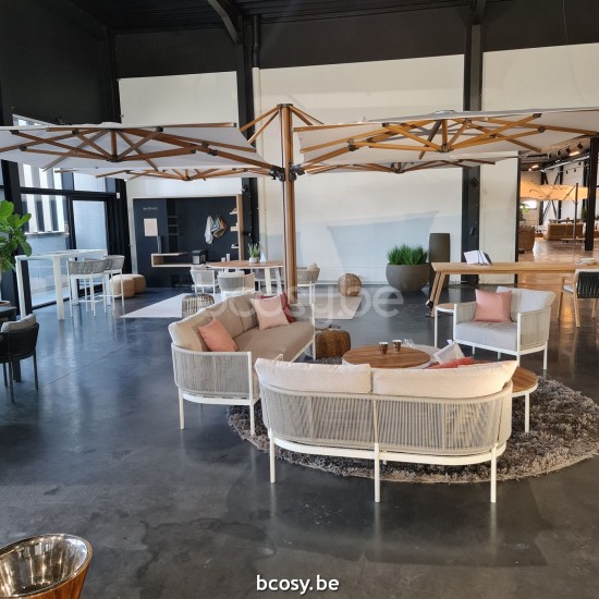 Jardinico JCP501 4x300x300 Quadruple Square Quad Sidepost Pole Alu Teak Canopy Pearl Sunbrella Plus Marine.