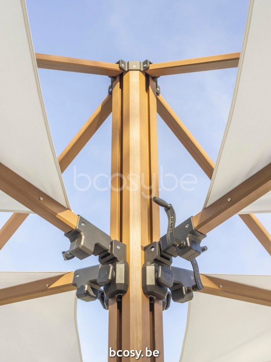 MEUBILI FORTE 4x300x300 Quad sidepost Jardinico JCP501 4x300x300 Vierfacher Quadratischer Zentralmast Freiarmschirme Kombination 4 Frei Hängende Sonnenschirme 4x3x3 Sonnenschirmmast Strukturiertes Alu.