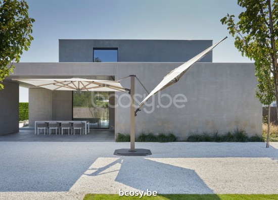 Jardinico JCP601 2x300x300 Double Square Dual Sidepost Pole Alu Teak Canopy Pearl Sunbrella Plus Marine.