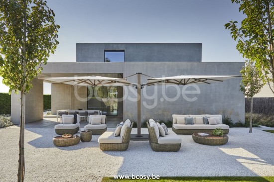 MEUBILI FORTE 2x300x300 Dual sidepost Jardinico JCP601 2x300x300 Doppelter Quadratischer Zentralmast Freiarmschirme Kombination 2 Frei Hängende Sonnenschirme 2x3x3 Sonnenschirmmast Strukturiertes Alum.