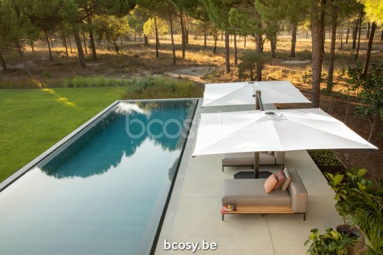 Jardinico JCP601 2x300x300 Double Square Dual Sidepost Pole Charcoal Canopy Pearl Sunbrella Plus Marine.