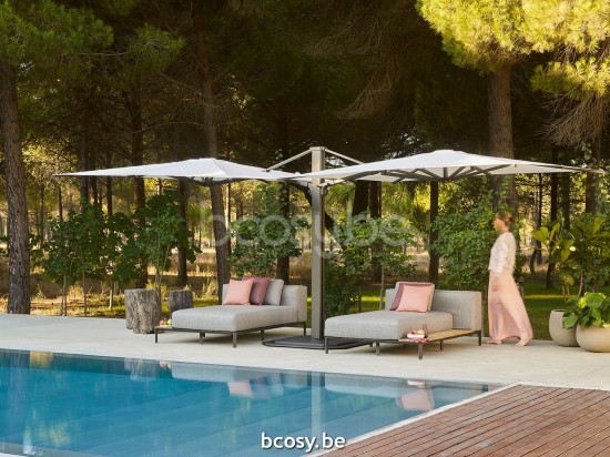 Jardinico JCP601 2x300x300 Doppelter Quadratischer Dual Zentralmastsonnenschirm Anthrazit Mast Stoff Pearl Sunbrella Plus Marine.