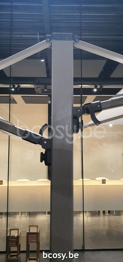 Jardinico CARACTERE JCP601 2x300x300 Double Square Dual Sidepost Combination 2 Free-hanging Floating Parasols 2x3x3 Pole Mast Post Charcoal Powder Coated Aluminium| Canopy-fabrics Pearl Sunbrella Plus.