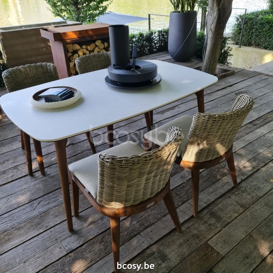 Jardinico LEGNA Rectangular Garden Table Sable Teak Ceramic Bianco.