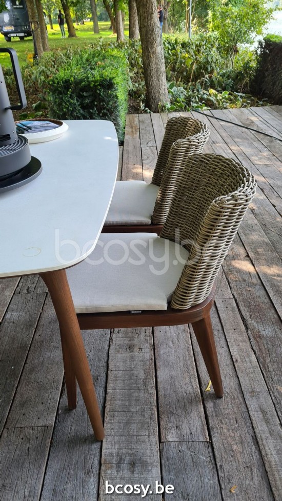 Jardinico LEGNA Rectangular Garden Outdoor Dining Table 160x100 Sable Teak Ceramic Bianco.