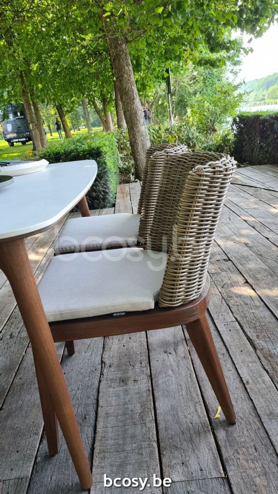 Jardinico LEGNA Table De Jardin Rectangulaire 160x100 Sable Teck Ceramic Bianco.