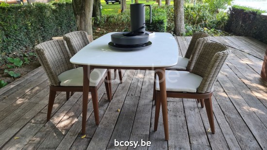  Jardinico LEGNA Rechteckiger Gartentisch Aussentisch 160x100 Sable Teakholz Ceramic Bianco.