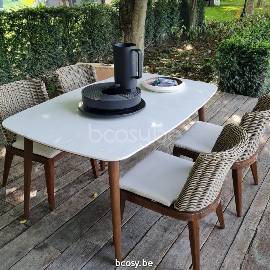 Jardinico LEGNA Rechthoekige Tuintafel 160x100 Sable Teak Ceramic Bianco.