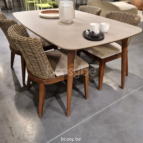 Jardinico LEGNA Rectangular Garden Table Sable Teak Ceramic Taupe Grey.