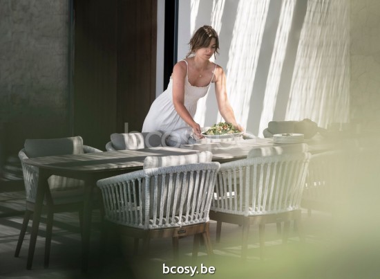 Jardinico LEGNA Rechteckiger Gartentisch Sable Teakholz Ceramic Bianco.