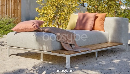 Jardinico MAUROO Chaise Longue Avec Table En Teck Blanc Et Teck Vanilla.