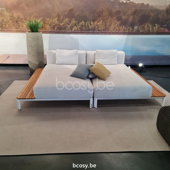 Jardinico MAUROO Chaiselongue Mit Teakholz-tisch Weiß - Teakholz Vanilla.