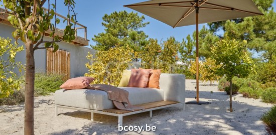  Jardinico MAUROO Chaiselongue Mit Teakholz-tisch Weiß - Teakholz Vanilla.