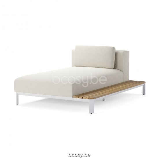 Jardinico MAUROO Chaise Longue Met Teakhouten Tafel Wit En Teak Vanilla.
