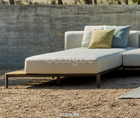 Jardinico MAUROO Chaise Longue Avec Table En Teck Anthracite Et Teck Ash.