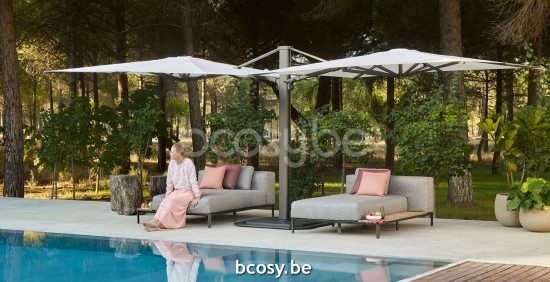 Jardinico MAUROO Chaise Longue Avec Table En Teck Charbon De Bois Et Teck Ash.