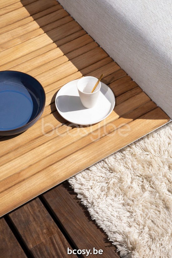 Jardinico MAUROO Canapé Long En Teck Avec Accoudoir Blanc Et Teck Vanilla.