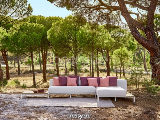 Jardinico MAUROO Langes Sofa Mit Teakholz-tisch Weiß - Teakholz Vanilla.