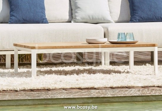  Jardinico MAUROO Rechteckiger Gartencouchtisch Aussensalontisch 120x80 Weiß - Teakholz.