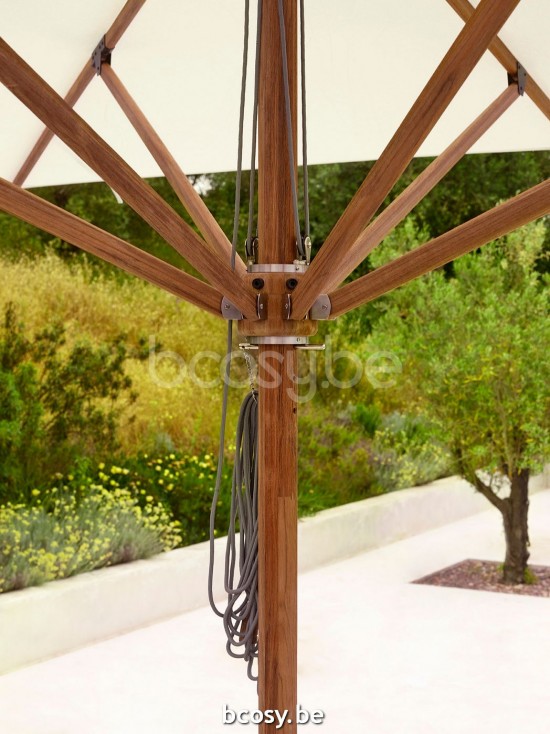 Jardinico MOOREA 300x300 Parasol À Mât Central Mât Teck Rayé Toile Natural Classic-Acryl solids.