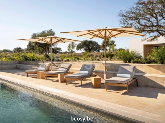 Jardinico MOOREA 300x300 Square Centerpost Parasol Pole Teak Scratched Canopy Natural Classic-Acryl solids.